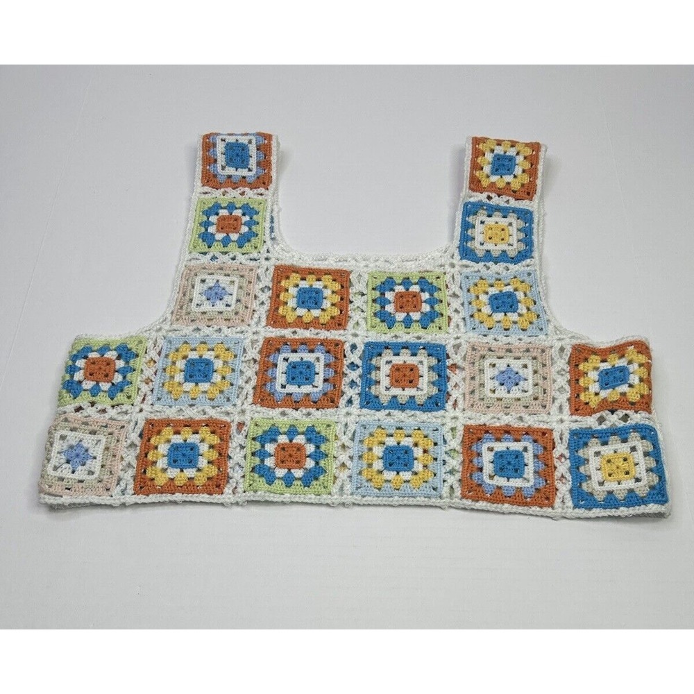 Crochet Crop Top Multicolor Floral Granny Square Boho Hippie Festival Fairy OSFM